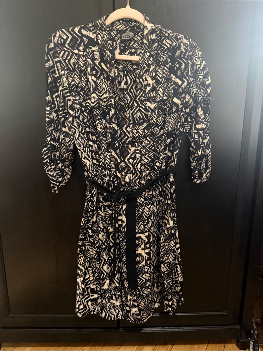 Black & White Printed Shirt Dress with Belt